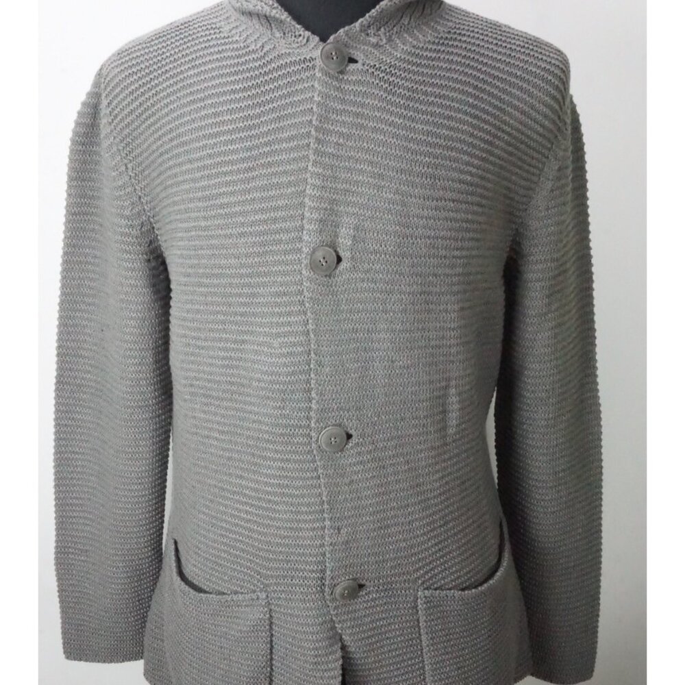 Giorgio Armani Black Label Gray Thick Heavy Linen Blend Woven Sweater Sz 48 NEW